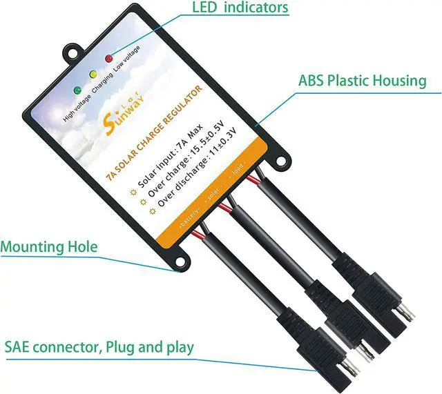 Alt view image 2 of 6 - Sunway Solar Panels Charge Controller 12V Battery Regulator 7A for Safe Protection of 12Volt Solar Power Battery Charger, Solar Trickle Charger & Maintainer and Solar Powered System Kit