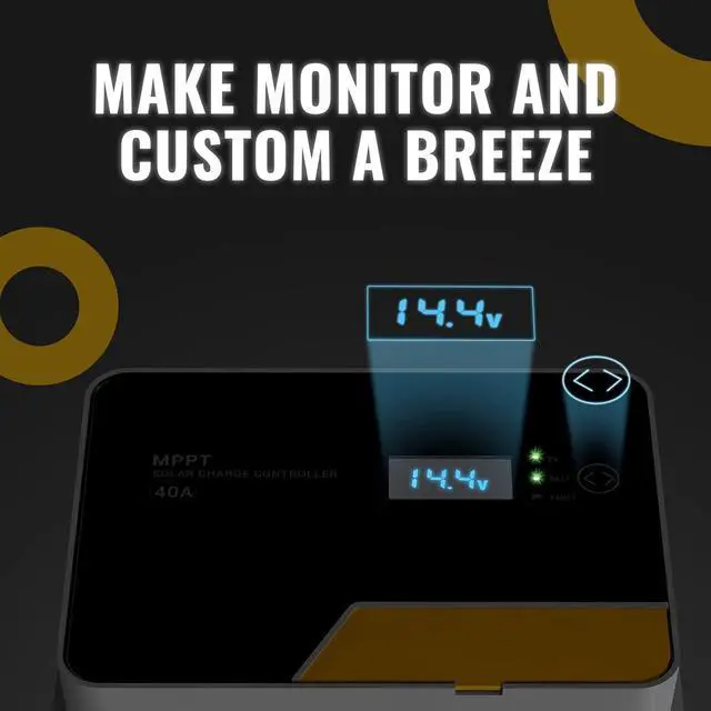 Alt view image 5 of 7 - MPPT Solar Charge Controller 40A, with Remote APP Control, Backlit LCD Display, Temperature Sensor, 12V/24V/36V/48V Battery Regulator, for LiFePO4, SLD, AGM, FLD, Gel Battery, Negative Ground