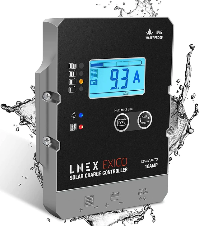 Main image of Solar Charge Controller Waterproof, 10A Super Thin Panel Battery Intelligent Regulator With LCD Display 12V/24V PWM Controller for LiFePO4, AGM, Gel, Flooded and Lithium Battery