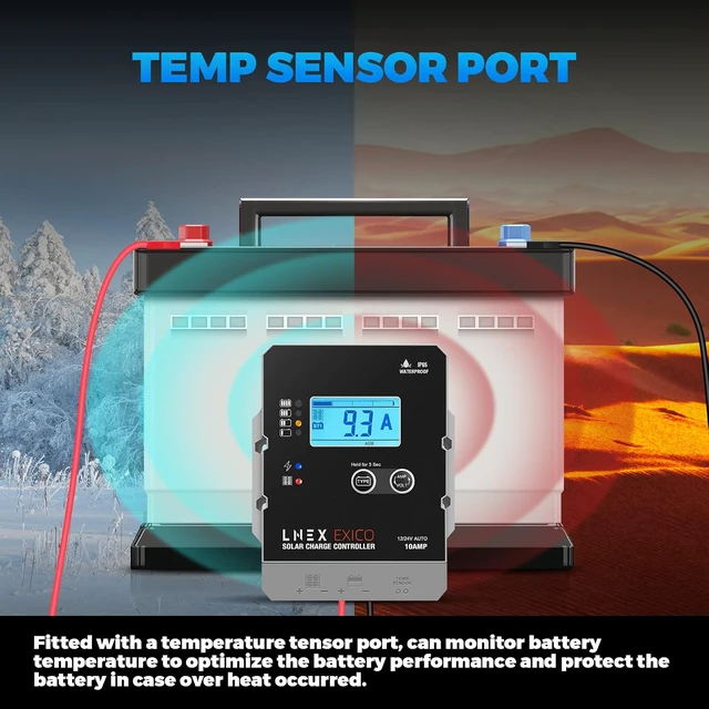 Alt view image 5 of 7 - Solar Charge Controller Waterproof, 10A Super Thin Panel Battery Intelligent Regulator With LCD Display 12V/24V PWM Controller for LiFePO4, AGM, Gel, Flooded and Lithium Battery