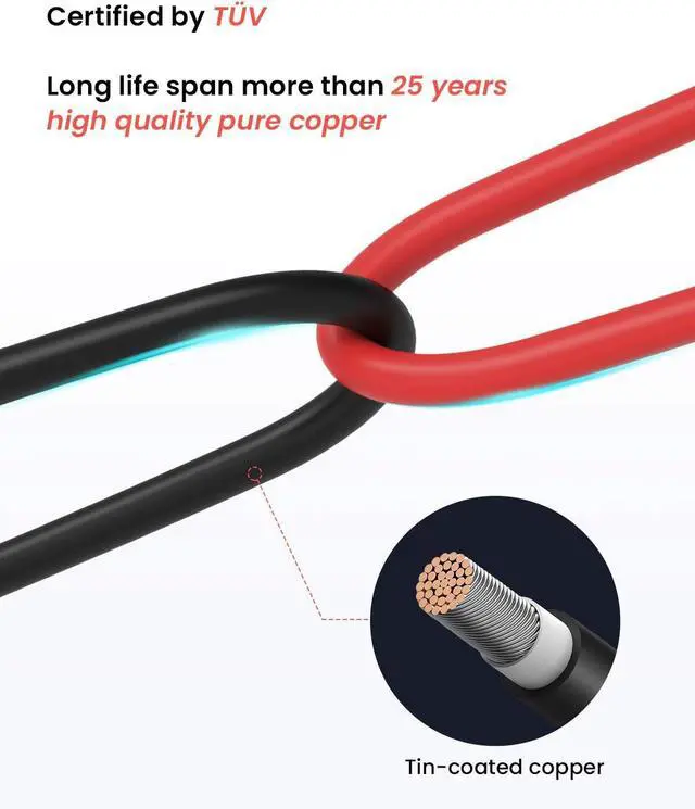 Alt view image 2 of 7 - 40 Feet 10AWG Solar Extension Cable with Female and Male Connector with Extra Pair of Connectors Solar Panel Adaptor Kit Tool (40FT Red + 40FT Black)