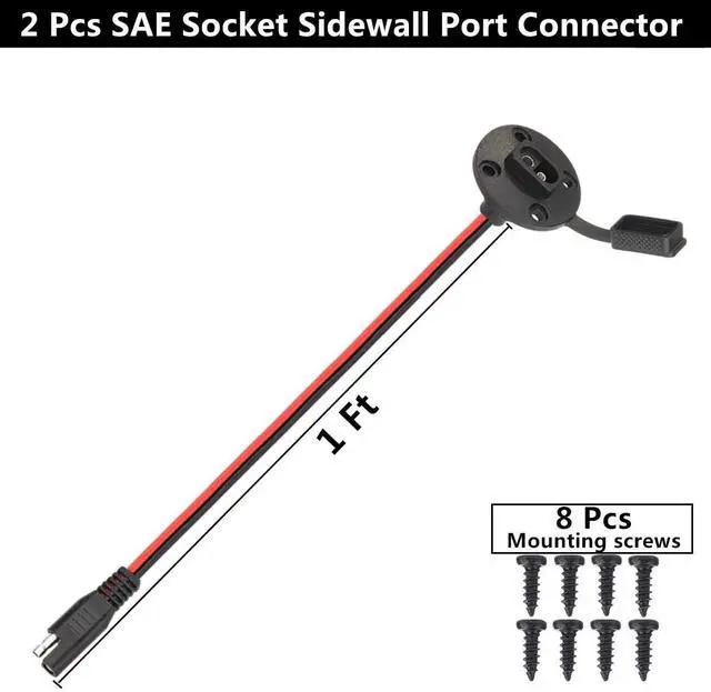 Alt view image 2 of 5 - SAE Power Socket Sidewall Port Connector Extension 16AWG Cable, 2 Pin SAE To SAE Weatherproof Quick Connect Plug for Solar Generator Battery Charger, Pack of 2