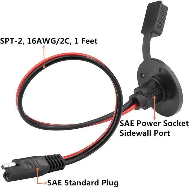 Alt view image 4 of 5 - SAE Power Socket Sidewall Port Connector Extension 16AWG Cable, 2 Pin SAE To SAE Weatherproof Quick Connect Plug for Solar Generator Battery Charger, Pack of 2