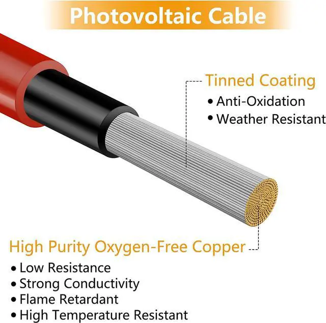 Alt view image 3 of 7 - 5FT 10AWG / 6mm² Solar Panel Extension Cable Wire, Set of 2 | Black + Red, Solar Adaptor Cable with Female and Male Connector