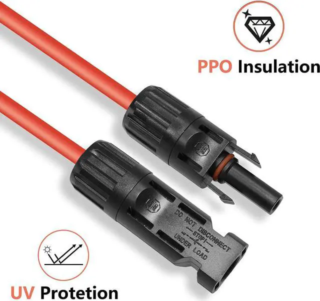 Alt view image 4 of 7 - 5FT 10AWG / 6mm² Solar Panel Extension Cable Wire, Set of 2 | Black + Red, Solar Adaptor Cable with Female and Male Connector