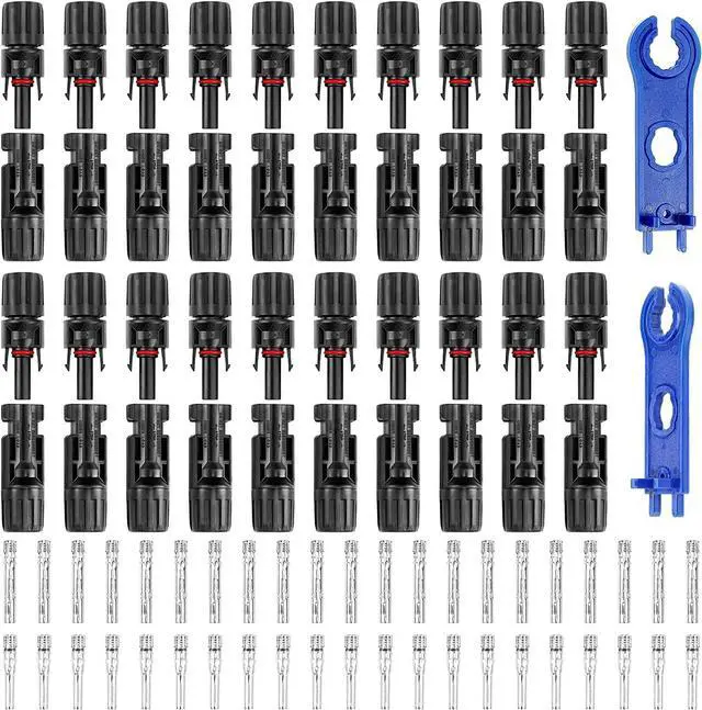 Main image of 40PCS (20Pairs) Solar Panel Connectors, Male/Female Multi-Contact 4 Solar Connectors, IP67 1000V 30A Waterproof Solar Panel Cable Connectors (2 Pack Wrench Included)