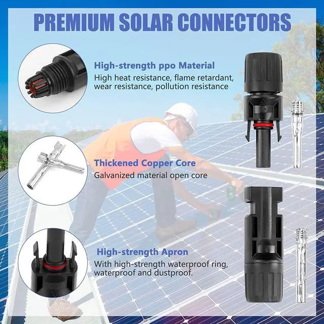 Alt view image 4 of 7 - 40PCS (20Pairs) Solar Panel Connectors, Male/Female Multi-Contact 4 Solar Connectors, IP67 1000V 30A Waterproof Solar Panel Cable Connectors (2 Pack Wrench Included)