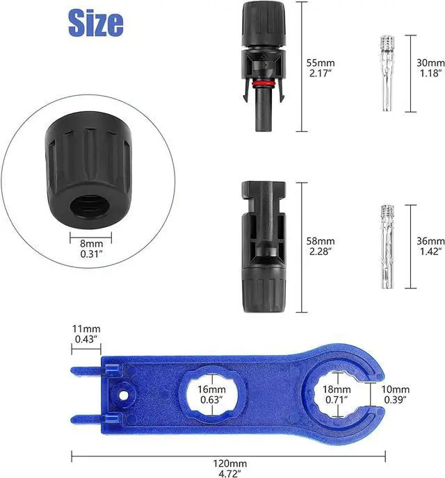 Alt view image 2 of 7 - 40PCS (20Pairs) Solar Panel Connectors, Male/Female Multi-Contact 4 Solar Connectors, IP67 1000V 30A Waterproof Solar Panel Cable Connectors (2 Pack Wrench Included)