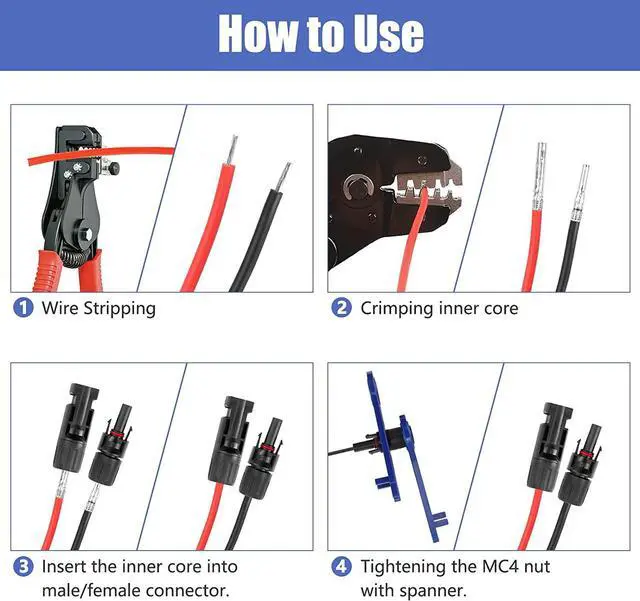 Alt view image 5 of 7 - 40PCS (20Pairs) Solar Panel Connectors, Male/Female Multi-Contact 4 Solar Connectors, IP67 1000V 30A Waterproof Solar Panel Cable Connectors (2 Pack Wrench Included)