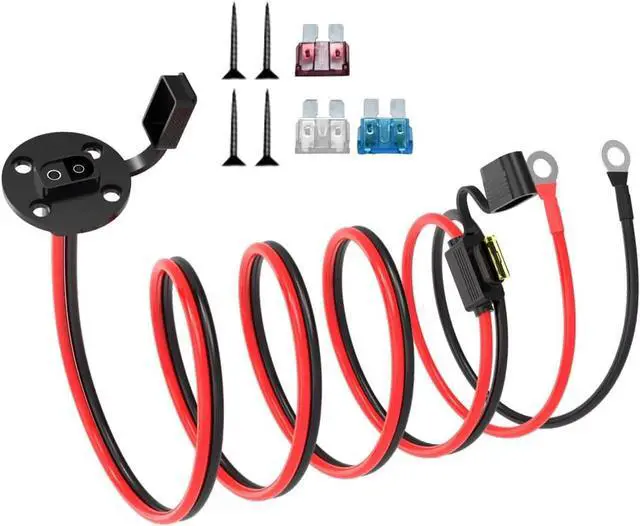 Main image of ELFCULB SAE Power Socket Sidewall Port to O Ring 12AWG 5FT for RVs | SAE sidewall port to ring cable with tinned copper wire and four fuses for RV battery access and solar charging.