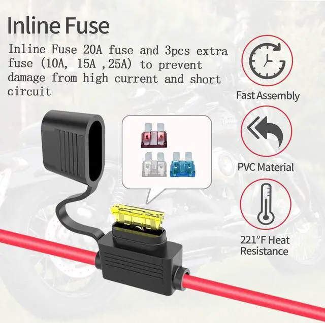 Alt view image 2 of 6 - ELFCULB SAE Power Socket Sidewall Port to O Ring 12AWG 5FT for RVs | SAE sidewall port to ring cable with tinned copper wire and four fuses for RV battery access and solar charging.