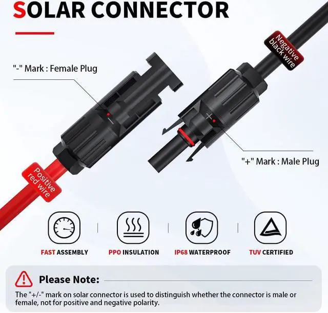 Alt view image 2 of 7 - Electop 10AWG Solar Panel Connector Cable, Compatible with Solar Connecter and 50A/600V Ads Port Adapter Solar Connector Cable for Solar Generator Inverter Battery Pack Charger Kit