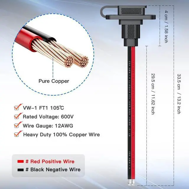 Alt view image 3 of 7 - SAE Connector, ELECTOP Rectangular SAE Power Socket Sidewall Port, Weatherproof SAE Quick Connect Solar Panel Flush Mount Plug Outlet, 12AWG SAE Cable for Solar Generator Battery Charger (2 Pack)