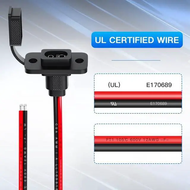 Alt view image 4 of 7 - SAE Connector, ELECTOP Rectangular SAE Power Socket Sidewall Port, Weatherproof SAE Quick Connect Solar Panel Flush Mount Plug Outlet, 12AWG SAE Cable for Solar Generator Battery Charger (2 Pack)
