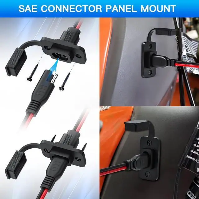 Alt view image 6 of 7 - SAE Connector, ELECTOP Rectangular SAE Power Socket Sidewall Port, Weatherproof SAE Quick Connect Solar Panel Flush Mount Plug Outlet, 12AWG SAE Cable for Solar Generator Battery Charger (2 Pack)