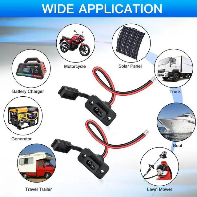 Alt view image 7 of 7 - SAE Connector, ELECTOP Rectangular SAE Power Socket Sidewall Port, Weatherproof SAE Quick Connect Solar Panel Flush Mount Plug Outlet, 12AWG SAE Cable for Solar Generator Battery Charger (2 Pack)