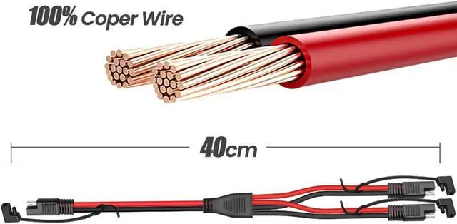Alt view image 5 of 6 - 10AWG SAE DC Power Automotive Connector Cable Y Splitter 1 to 2 SAE Extension Cable, Fit for Suitable for Solar Battery Connection and Transfer -40cm