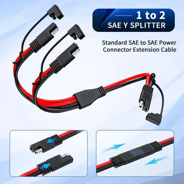 Alt view image 4 of 7 - ELECTOP 10AWG SAE Y Splitter Cable SAE Quick Disconnect Connector, 1 to 2 SAE to SAE Extension Cable 2-Way Wire Splitter, SAE DC Power Automotive Adapter Cable SAE Plug for Solar Panel Battery Charger