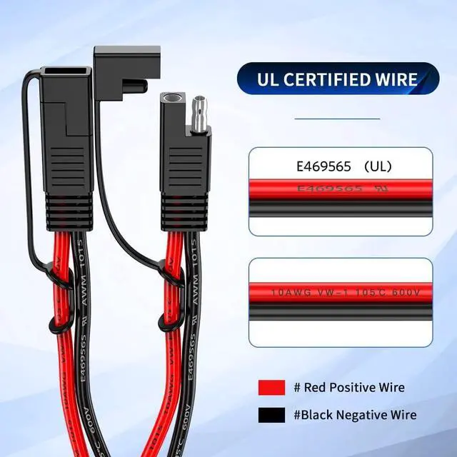 Alt view image 3 of 7 - ELECTOP 10AWG SAE Y Splitter Cable SAE Quick Disconnect Connector, 1 to 2 SAE to SAE Extension Cable 2-Way Wire Splitter, SAE DC Power Automotive Adapter Cable SAE Plug for Solar Panel Battery Charger