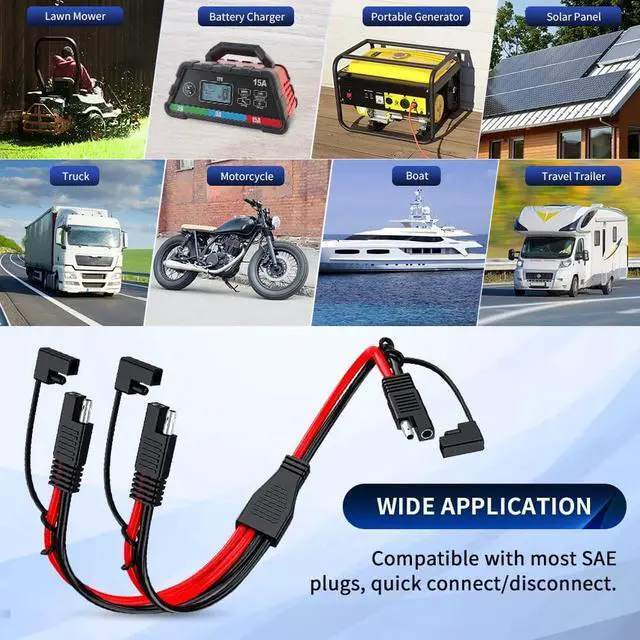Alt view image 6 of 7 - ELECTOP 10AWG SAE Y Splitter Cable SAE Quick Disconnect Connector, 1 to 2 SAE to SAE Extension Cable 2-Way Wire Splitter, SAE DC Power Automotive Adapter Cable SAE Plug for Solar Panel Battery Charger