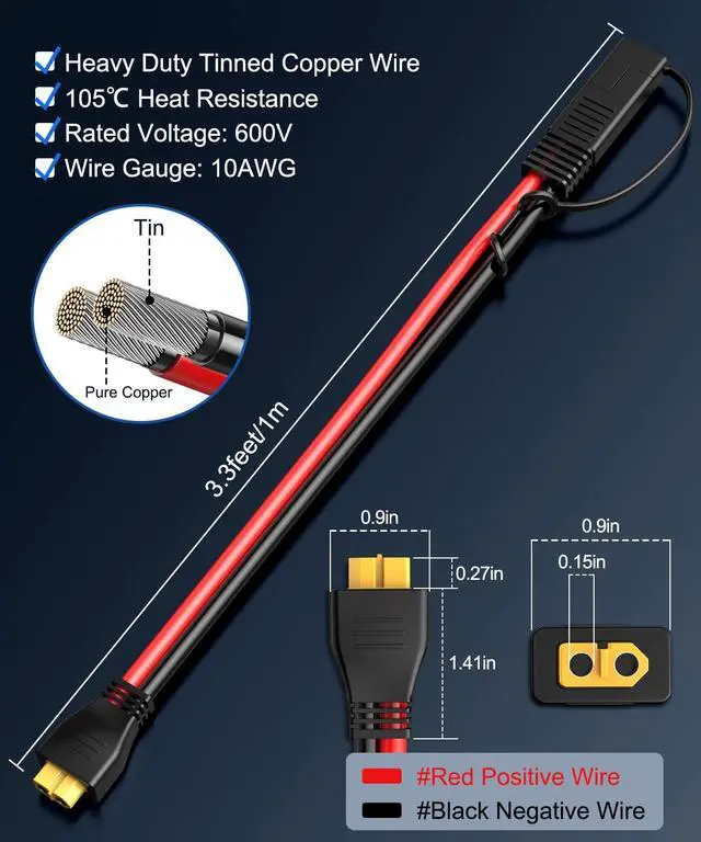 Alt view image 4 of 7 - ELECTOP 10AWG SAE to XT60 Connector Extension Cable, SAE Plug XT60 Female Adapter Charger Solar Panel Cable Connector Kit for Solar Generator Portable Power Station with Polarity Reverse Adapter