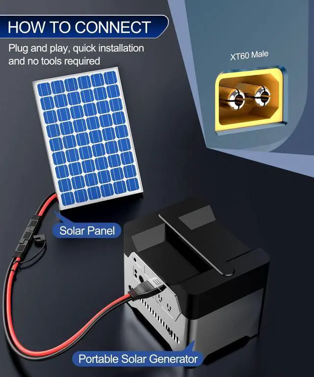 Alt view image 6 of 7 - ELECTOP 10AWG SAE to XT60 Connector Extension Cable, SAE Plug XT60 Female Adapter Charger Solar Panel Cable Connector Kit for Solar Generator Portable Power Station with Polarity Reverse Adapter