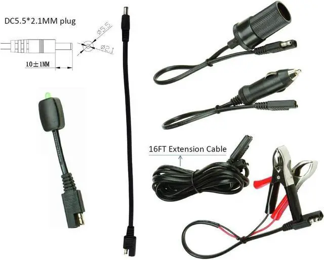 Alt view image 3 of 7 - Sunway Solar 16FT Battery Charger Extension Cable Adapter SAE Connectors Quick Connect with Battery Clamps For 12V Trickle Charger And Maintainer, 12Volt Solar Panel Power System Kit