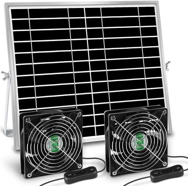 Main image of Solar Powered Fan, Solar Fan for Shed, Chicken Coop, Greenhouse, Outside with Two IPX7 Waterproof 5In Fans 13Ft On/Off Switch Cable Exhaust Intake Mounting Way and Installation Kits
