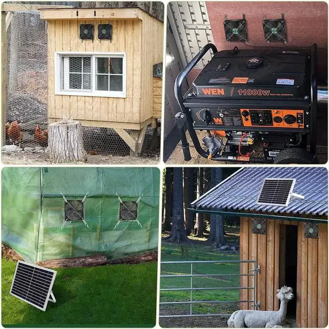 Alt view image 2 of 7 - Solar Powered Fan, Solar Fan for Shed, Chicken Coop, Greenhouse, Outside with Two IPX7 Waterproof 5In Fans 13Ft On/Off Switch Cable Exhaust Intake Mounting Way and Installation Kits