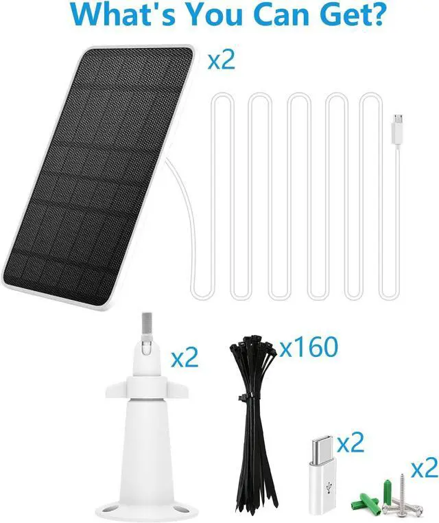 Alt view image 7 of 7 - Solar Panel Charger Compatible with Eufycam 3/3C/2C/2C Pro/E40/E20/2/2 Pro/E/L20/L40/Solo/SoloCam Spotlight, 5W Solar Panel for Eufy Camera, Micro USB & USB-C Port, 9.8ft Cable, P65 Waterproof, 2 Pack
