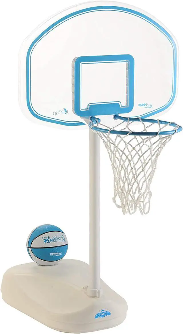 Main image of Dunn-Rite Clear Shot Pool Basketball Hoop with Adjustable Stainless Steel Rim, Clear Backboard, Water-Filled Base & Waterproof Basketball