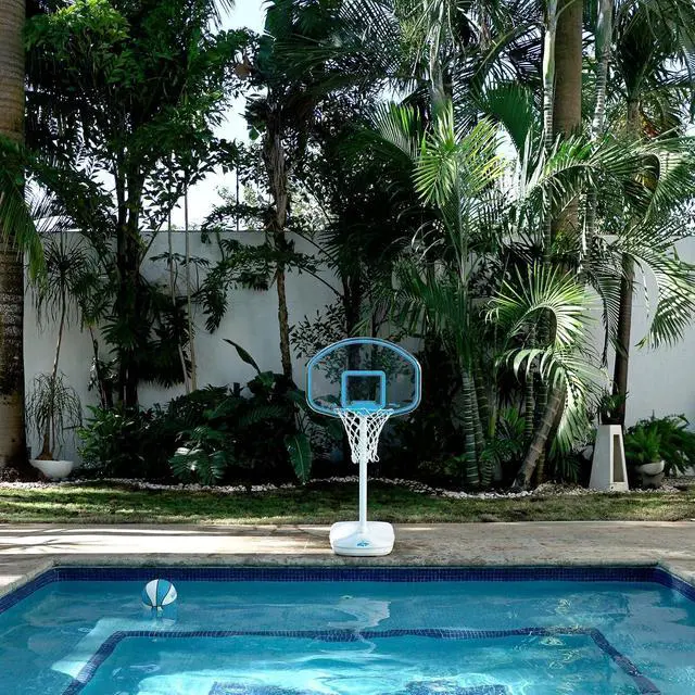 Alt view image 3 of 7 - Dunn-Rite Clear Shot Pool Basketball Hoop with Adjustable Stainless Steel Rim, Clear Backboard, Water-Filled Base & Waterproof Basketball