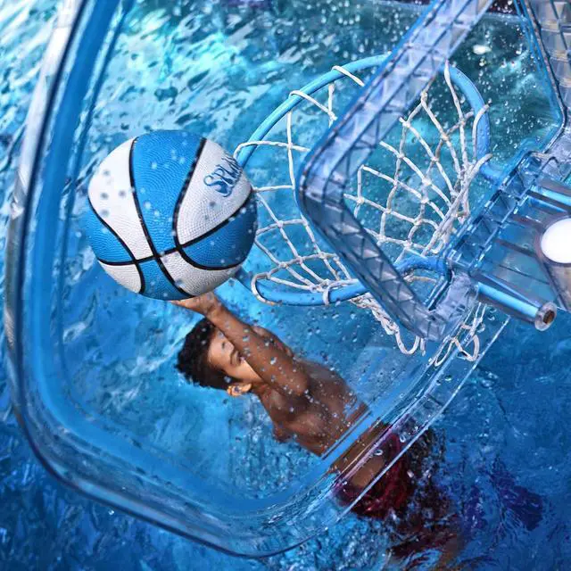 Alt view image 5 of 7 - Dunn-Rite Clear Shot Pool Basketball Hoop with Adjustable Stainless Steel Rim, Clear Backboard, Water-Filled Base & Waterproof Basketball