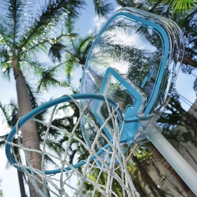 Alt view image 6 of 7 - Dunn-Rite Clear Shot Pool Basketball Hoop with Adjustable Stainless Steel Rim, Clear Backboard, Water-Filled Base & Waterproof Basketball