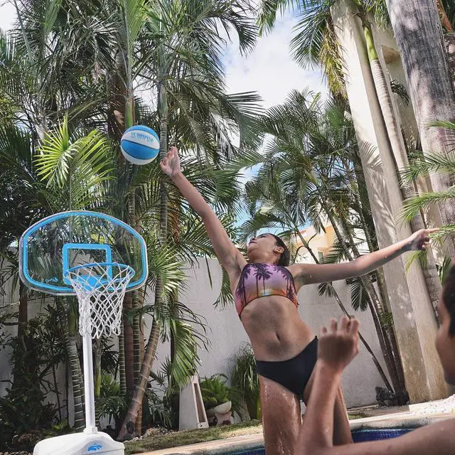 Alt view image 4 of 7 - Dunn-Rite Clear Shot Pool Basketball Hoop with Adjustable Stainless Steel Rim, Clear Backboard, Water-Filled Base & Waterproof Basketball