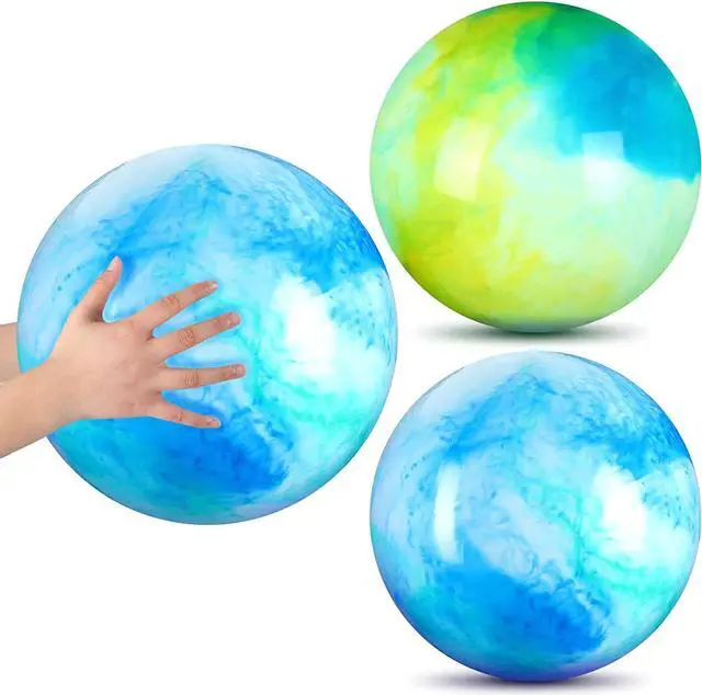 Main image of Deekin 2 Pcs 15 Inch Marbleized Bouncy Balls Large Inflatable Rubber Sensory Ball for Playground Outdoor (Blue and Green)