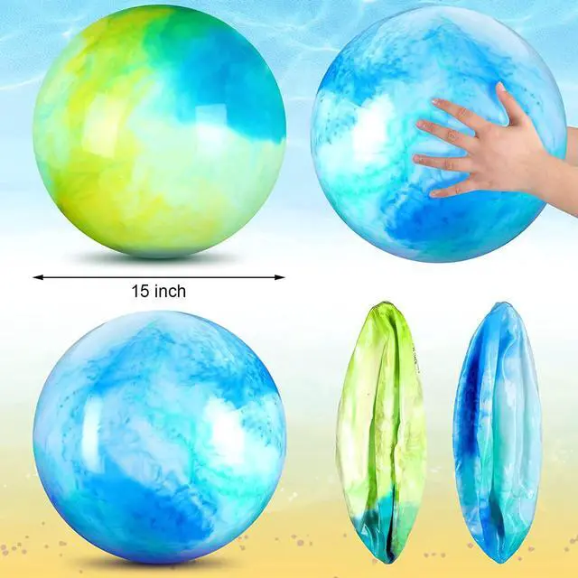 Alt view image 2 of 6 - Deekin 2 Pcs 15 Inch Marbleized Bouncy Balls Large Inflatable Rubber Sensory Ball for Playground Outdoor (Blue and Green)