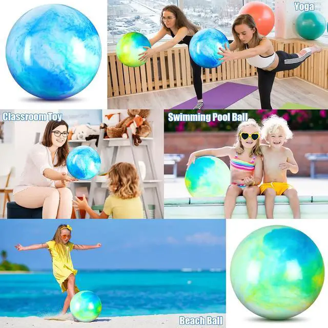 Alt view image 4 of 6 - Deekin 2 Pcs 15 Inch Marbleized Bouncy Balls Large Inflatable Rubber Sensory Ball for Playground Outdoor (Blue and Green)