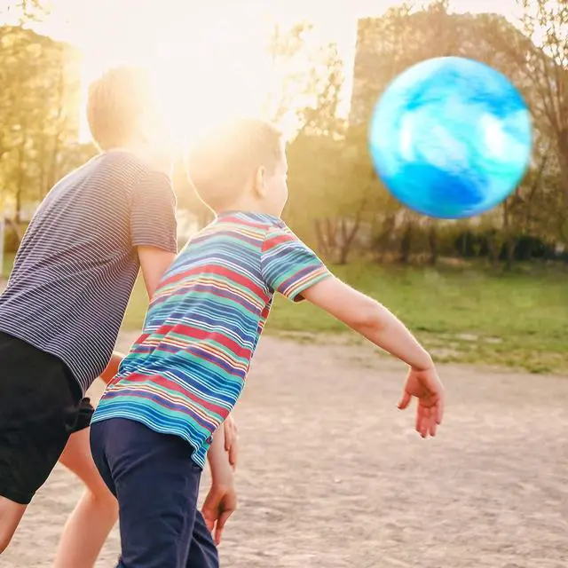 Alt view image 6 of 6 - Deekin 2 Pcs 15 Inch Marbleized Bouncy Balls Large Inflatable Rubber Sensory Ball for Playground Outdoor (Blue and Green)