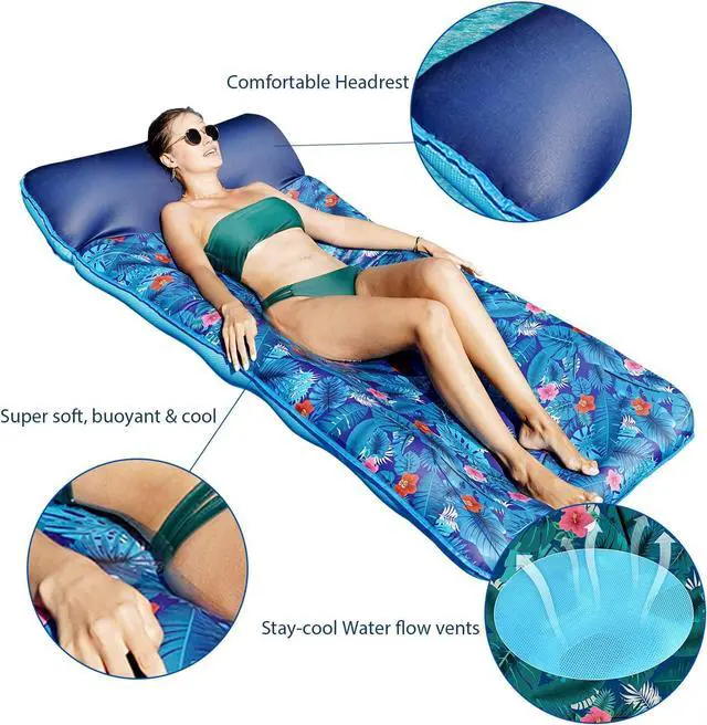 Alt view image 4 of 6 - FindUWill Oversized Pool Float Lounger for Adults - 72" Extra Large Heavy Duty Pool Floats, Soft Fabric Covered Pool Rafts for Backyard, Lake & Beach