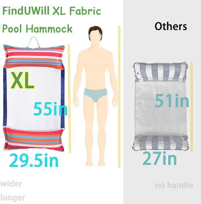 Alt view image 4 of 7 - FindUWill Pool Hammock Floats, XL, 2Pack Inflatable Water Hammocks Floaties 4-in-1 (Saddle, Lounge Chair, Hammock, Drifter), Pool Float Lounger for Adults