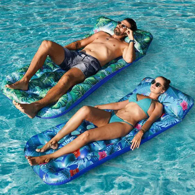 Alt view image 2 of 6 - FindUWill Inflatable Pool Floats Adult, Large Pool Float Raft with Headrest for Adults, Tanning Pool Lounger Cooling Pool Floaties for Vacation