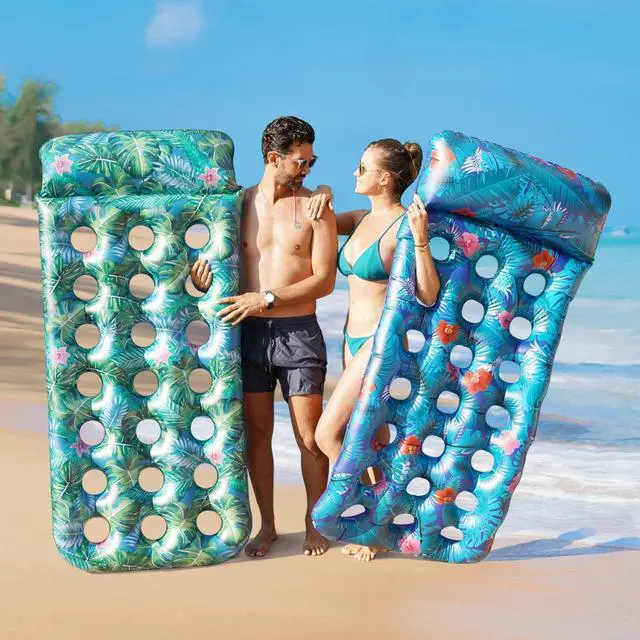 Alt view image 6 of 6 - FindUWill Inflatable Pool Floats Adult, Large Pool Float Raft with Headrest for Adults, Tanning Pool Lounger Cooling Pool Floaties for Vacation