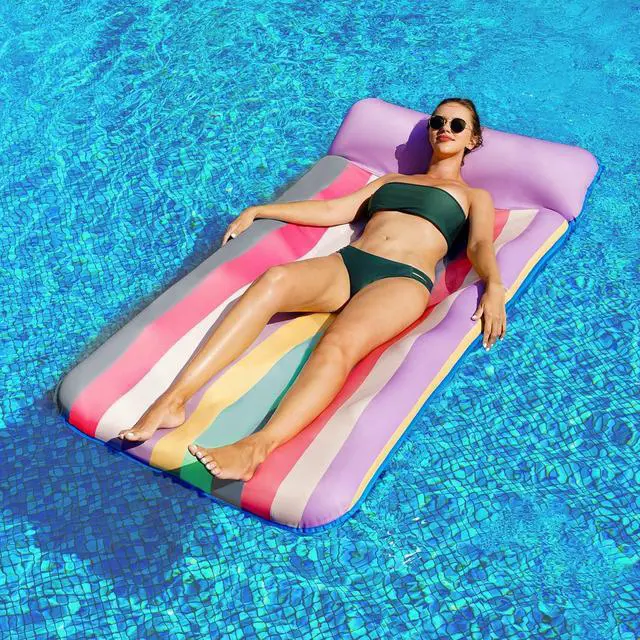 Alt view image 2 of 7 - PARENTSWELL Oversized Float 72" x 38", X-Large Fabric-Covered Lounge Chair with Headrest, Inflatable Pool Lounger, Floaties, Party Decorations for Adults