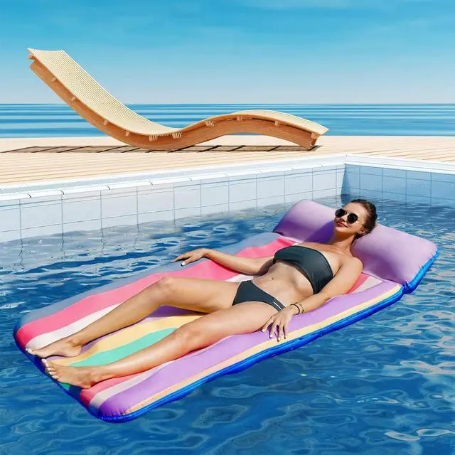 Alt view image 4 of 7 - PARENTSWELL Oversized Float 72" x 38", X-Large Fabric-Covered Lounge Chair with Headrest, Inflatable Pool Lounger, Floaties, Party Decorations for Adults