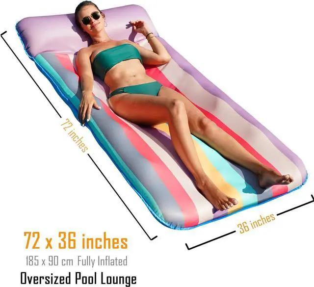 Alt view image 6 of 7 - PARENTSWELL Oversized Float 72" x 38", X-Large Fabric-Covered Lounge Chair with Headrest, Inflatable Pool Lounger, Floaties, Party Decorations for Adults