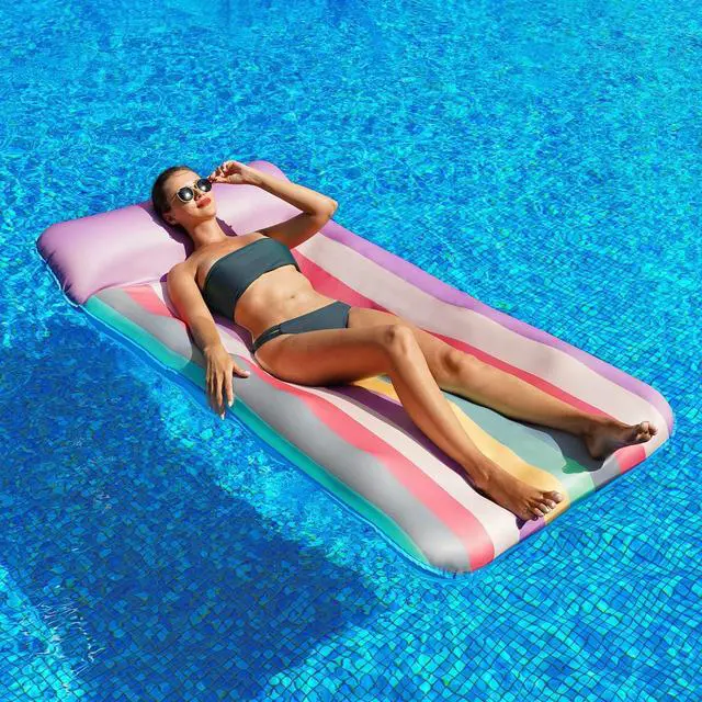Alt view image 5 of 7 - PARENTSWELL Oversized Float 72" x 38", X-Large Fabric-Covered Lounge Chair with Headrest, Inflatable Pool Lounger, Floaties, Party Decorations for Adults