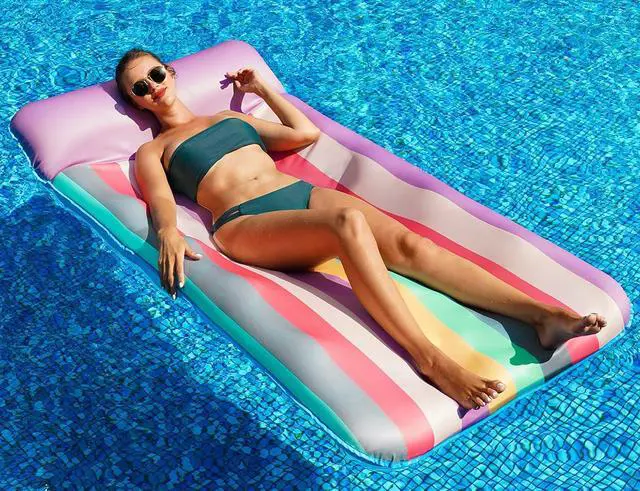 Alt view image 7 of 7 - PARENTSWELL Oversized Float 72" x 38", X-Large Fabric-Covered Lounge Chair with Headrest, Inflatable Pool Lounger, Floaties, Party Decorations for Adults