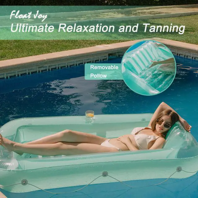 Alt view image 2 of 7 - Float Joy Tanning Pool Floats Adult Inflatable Tanning Bed for Backyard Lake Floats Tanning Pool Lounger Sunbathing Pool