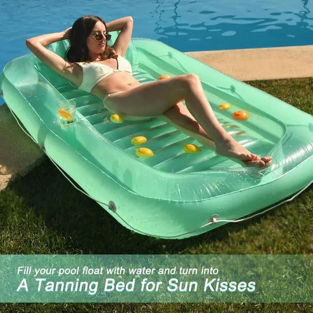 Alt view image 3 of 7 - Float Joy Tanning Pool Floats Adult Inflatable Tanning Bed for Backyard Lake Floats Tanning Pool Lounger Sunbathing Pool